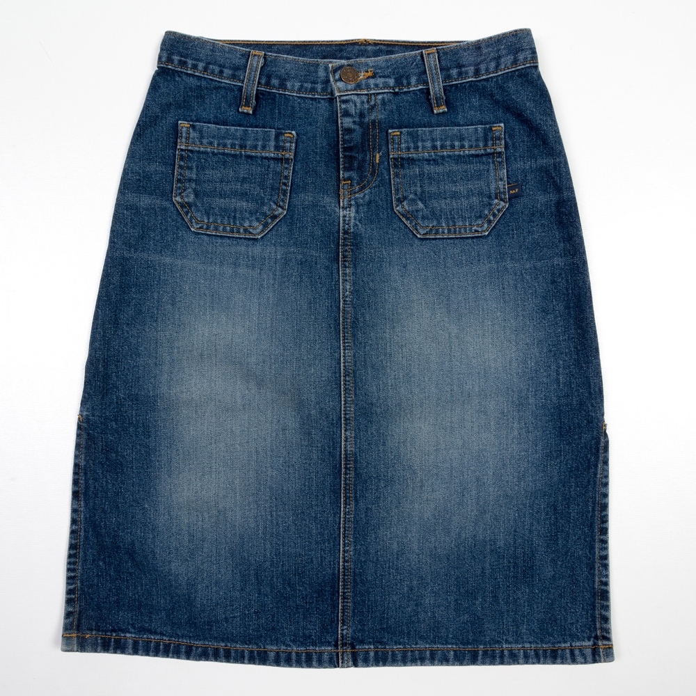 VTG A&F Abercrombie & Fitch Denim Skirt Stretch 8" Side Slits Y2K Waist 26